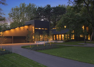Home Exterior, Modern, Front view, Dusk